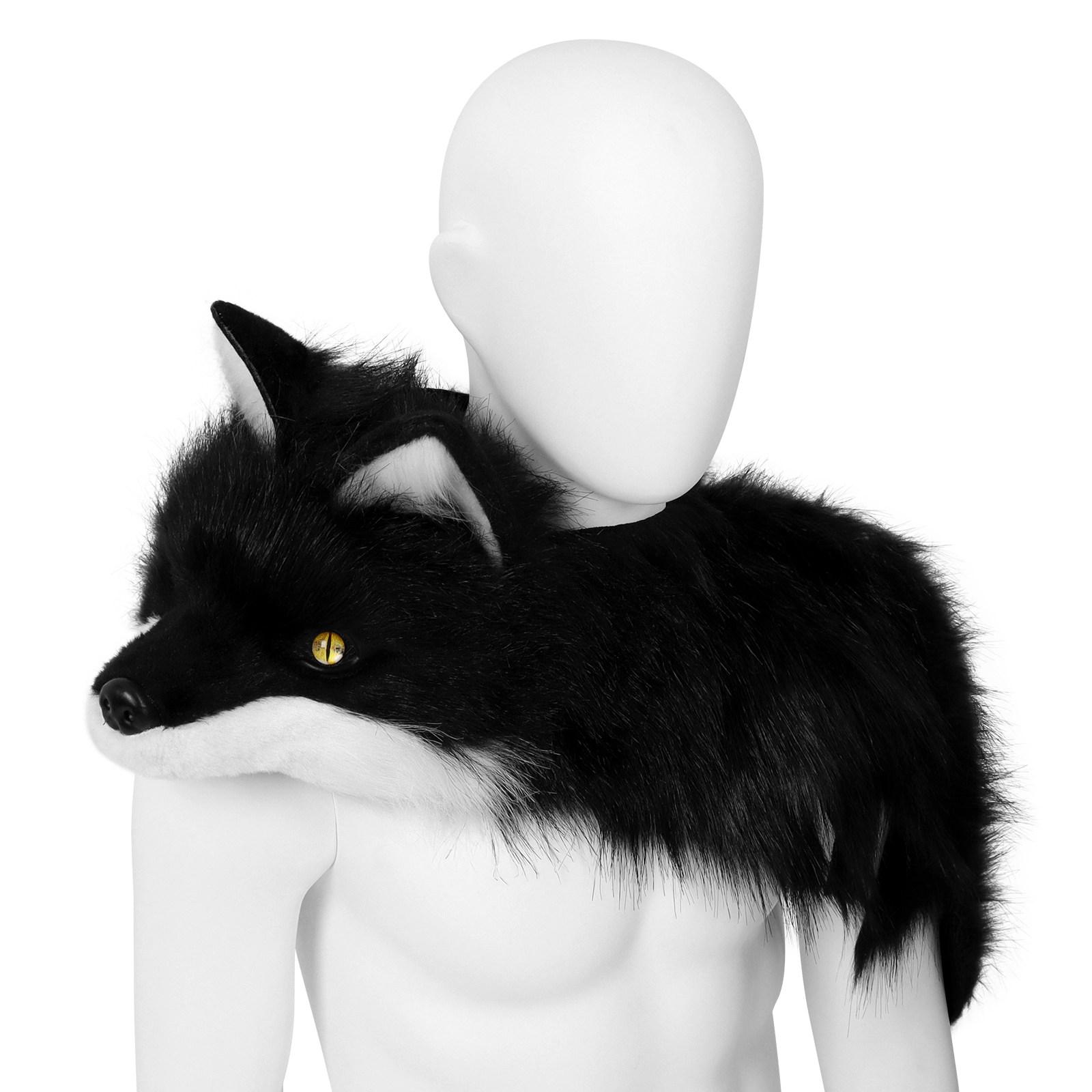

Wearable Faux Fur Fox-shaped Shawl Winter Warm Furry Plush Fur Scarf Halloween Cosplay Props One Size