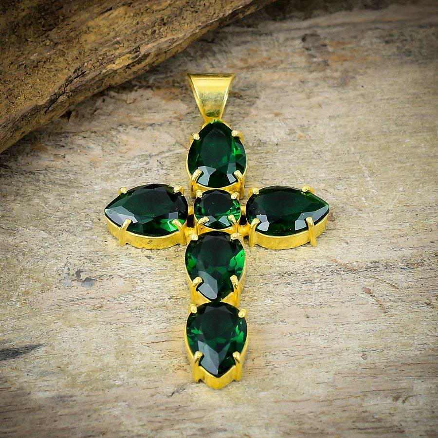 Chrome Diopside Gemstone Handmade 925 Sterling Silver Jewelry Pendant 2.36" M-208