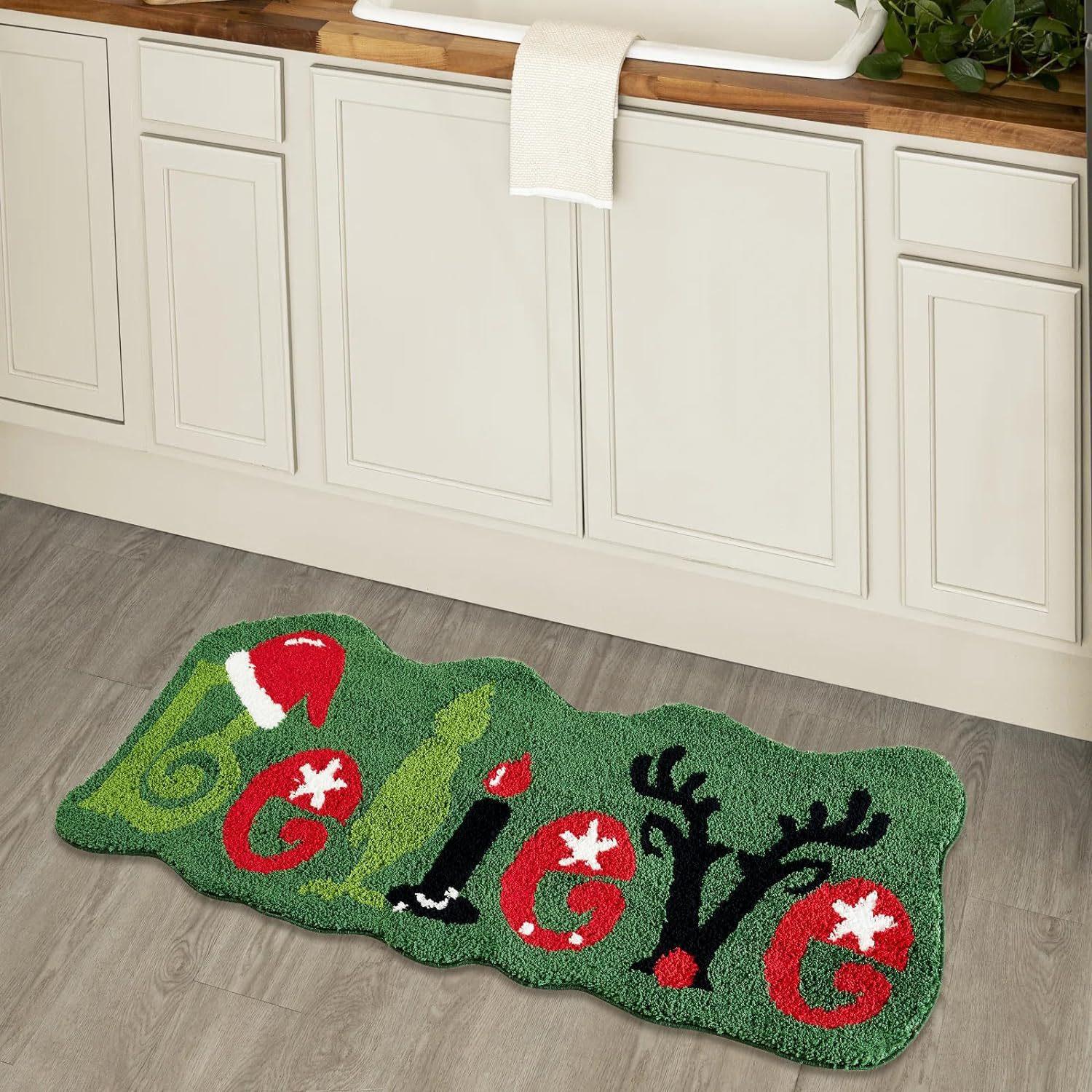 

Christmas Special-shaped Imitation Cashmere Carpet Living Room Mat Bedroom Easy To Take Care of Bedside Blanket 40*60cm