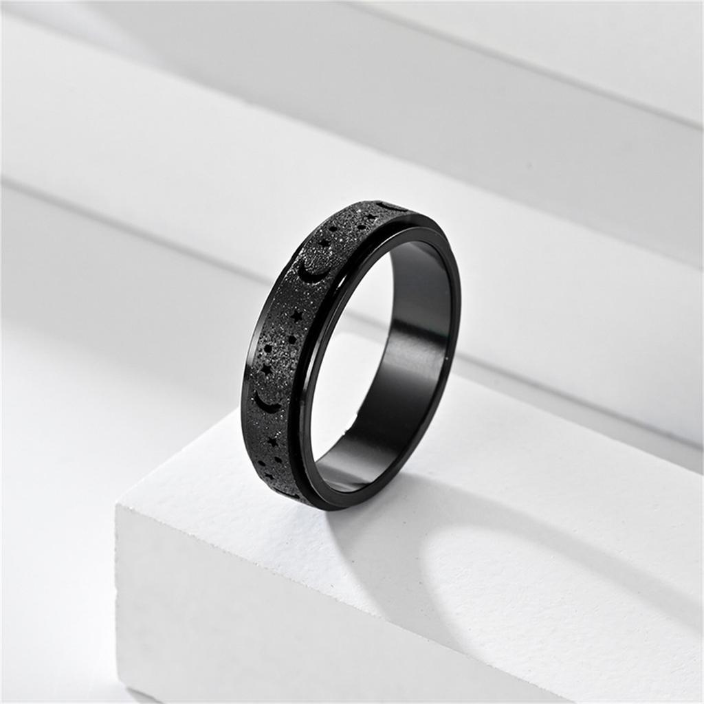 Frosted Stainless Steel Moon And Star Fidget Rings For Men Anti Stress And Anxiety Rotating Ring Fidget Metal Spinner Anillos