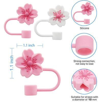2/4pcs Straw Cover Cap for Stanley Cup Accessories,Silicone Straw Topper 10mm Reusable Straw Tips Lids Flowers Tip Covers