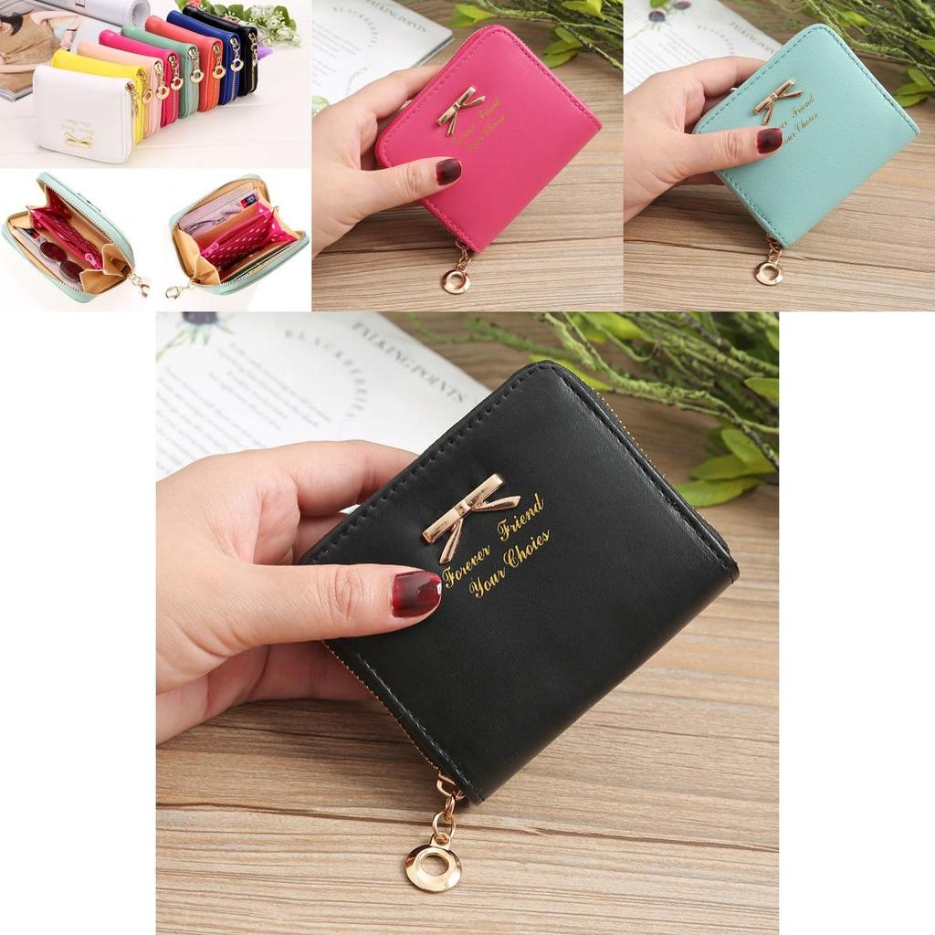 Leather 1pcs Coin Purse Women Bowknot Small Wallet Zipper Around Mini Coin Bag