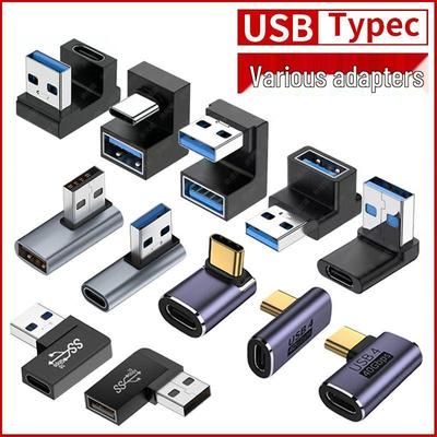 USB Type-C Adapter: Male-Female-Male-Female, 90° L/U-Shaped Thunderbolt 3 Elbow for Computers