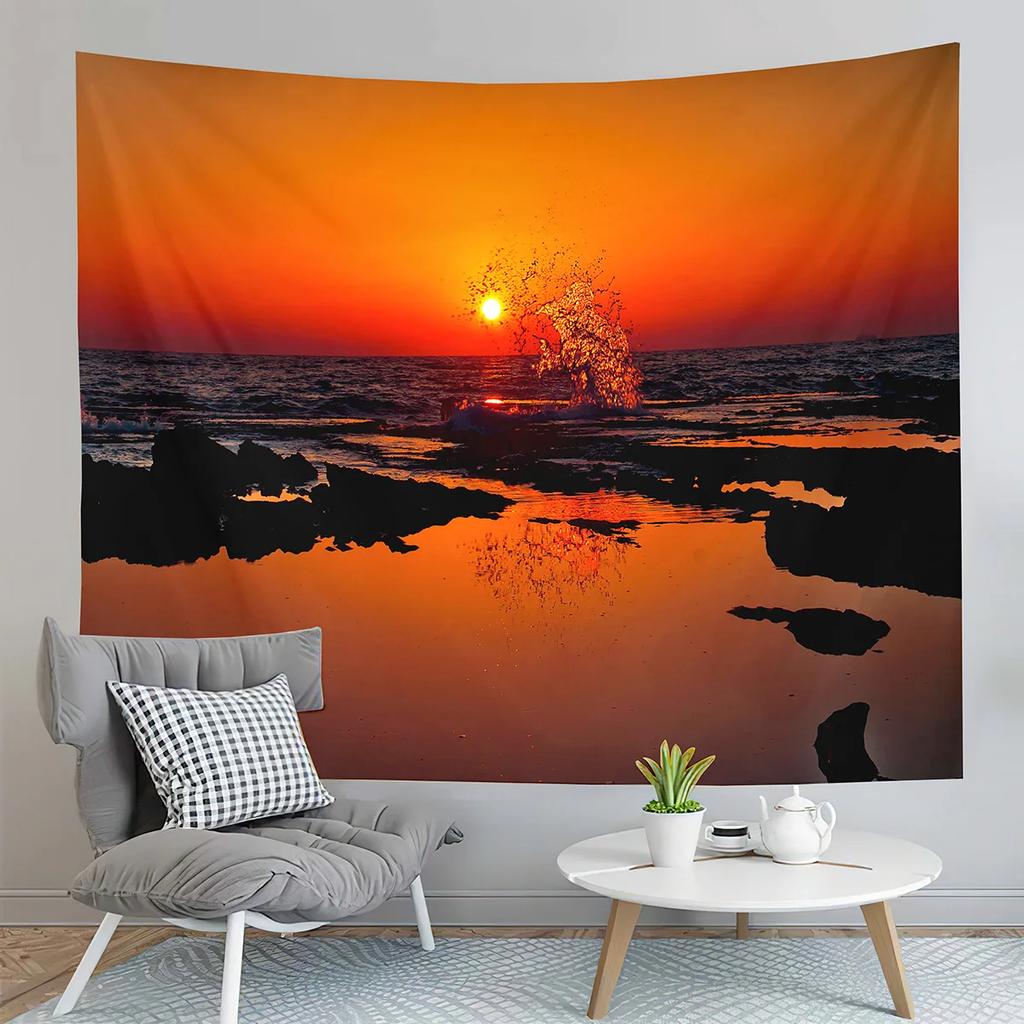 Beach Waves Tapestry Sunset Scenery Tapestry Minimalist Art Tapestry Home Living Room Dorm Bedroom Aesthetics Decor Tapestries