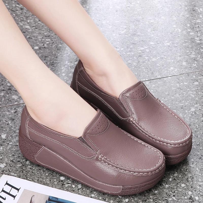 Fashion Soft Flatform Shoes Ladies Wedges Non-Slip Walking Shoes Lightweight Genuine Leather Casual Shoes Women Thick Bottom