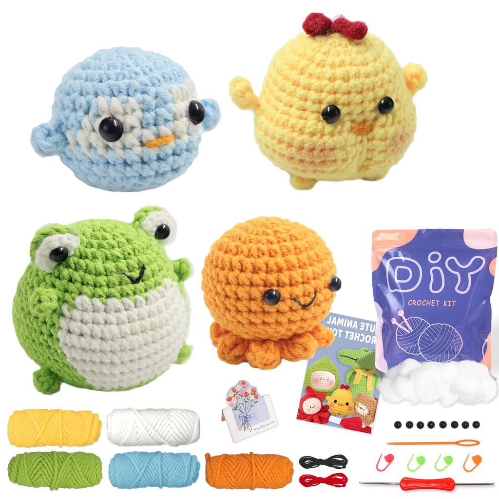 Tierfamilie Häkelset für AnfängerHäkel-Starter-Sets, DIY-Häkelset für Anfänger, Häkel-Strickset Schritt für Schritt