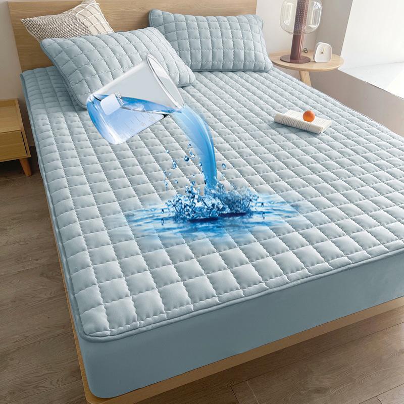 

Водонепроникний стьобаний протектор матраца від нетримання - Нековзкий, Потовщений чохол на простирадло з гумкою 90x200cm Fitted Sheet + 1 Pillowcase темно-синього кольору