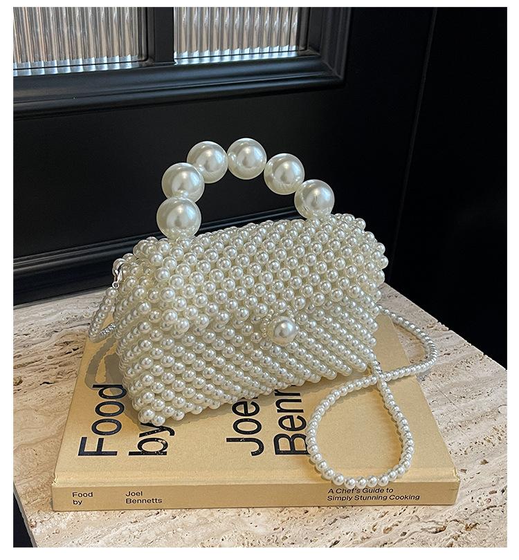 New Tote Bag French Retro Hollow Fairy Hand-woven Beaded Bag Metal Niche Bead Bag Pearl Bag