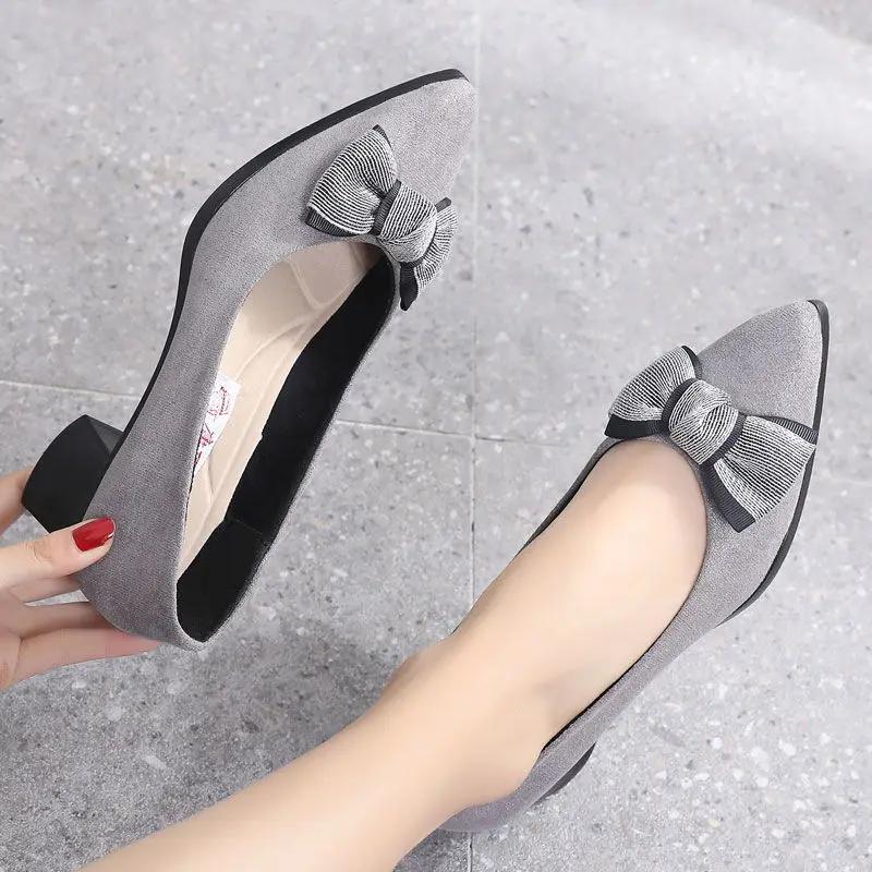 Chunky Heels Office Shoes for Women Block Heel On Heeled Pointed Toe Woman Pumps High with Bow Quality Young Fashion Non Slip 39