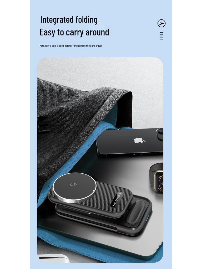 3-in-1 Foldable Wireless Charging Stand with Magnetic Cable for Fast Charging