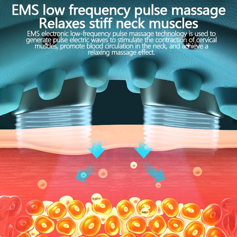 Electric Shiatsu Massage Pillow EMS Neck Massager with Heat Vibration for Pain Relief Deep Tissue