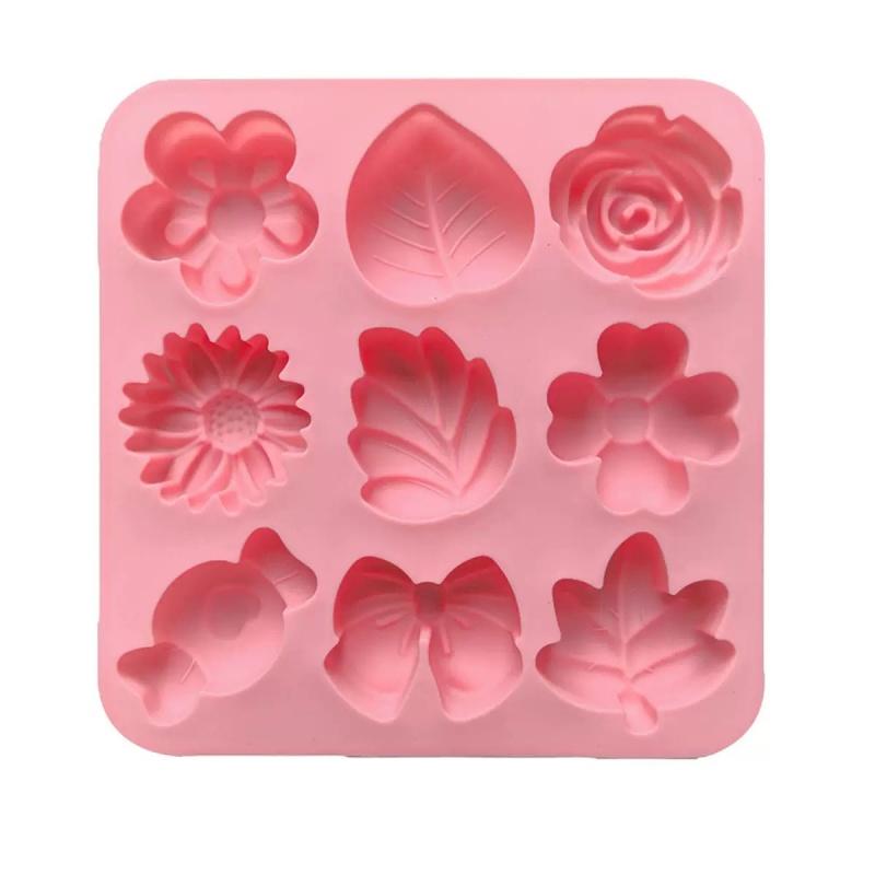 9 Holes Flowers and Bows Shaped Silicone Cake Molds Ice Cube Tray DIY Silicone Chocolate Mold Soap Mould