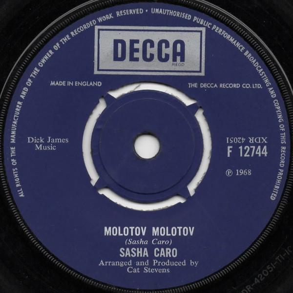 

7inch Record SASHA CARO - Molotov Molotov F12744 Decca 1968 UK Rock Used
