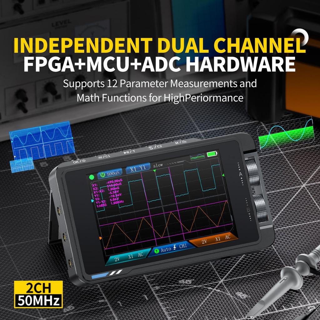 Phinirees Compact Dual-Channel Handheld Oscilloscope & High-Precision Digital Signal Generator
