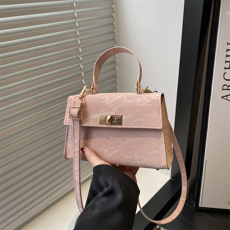 Spring New Style  Simple Commuting Lock  Retro Trend Korean Version Solid Color Hand-held Single Shoulder Crossbody Small Square Bag