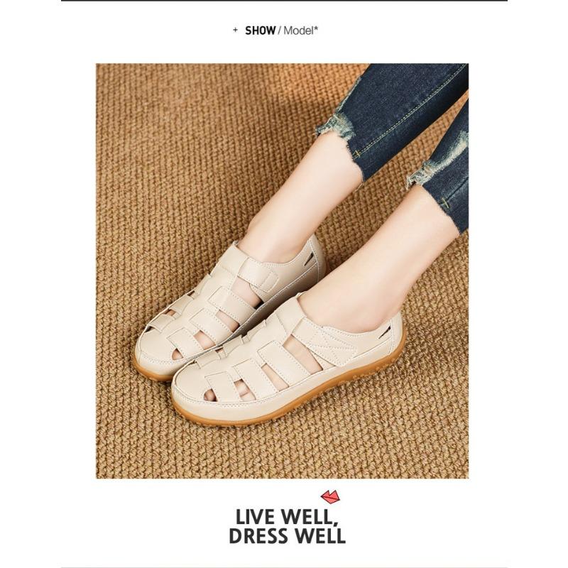 Large Size Sandals Spring Hollow Out Pit Hole Women's Shoes Thick Bottom Waterproof Mom Shoes Flat Bottom Beach Sandals