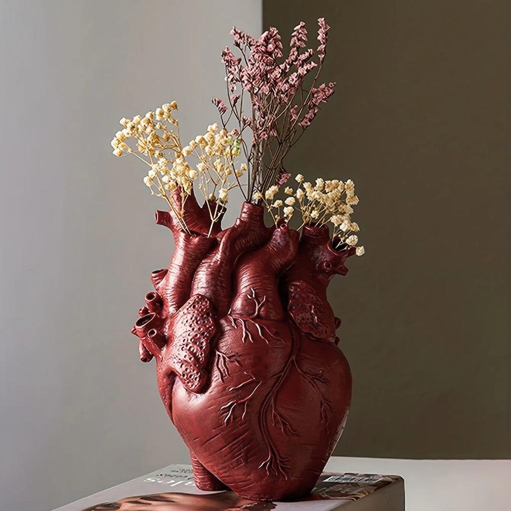 Anatomisk hjertevase Harpiksfigur Glam-stil samleobjekt Dekorativt anatomi-tema Design Blomsterholder for bordskjerm