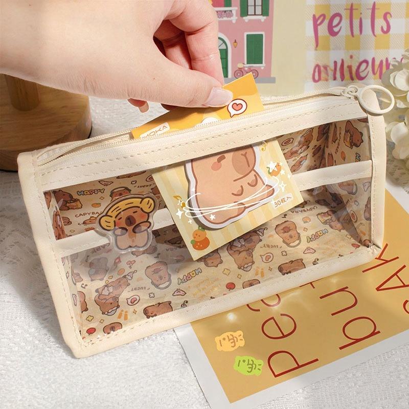 Cartoon Capybara Pencil Bag Large Capacity Storage Bags Students Pen Case Stationery Organizer Multi-Functional Makeup Bag