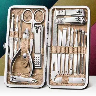 Home Nail Clipper Set of 19 Pieces Large Size Dead Skin Pliers Diagonal To Remove Dead Skin Small Eyebrow Clipper Leather Sleeve