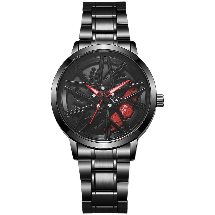 Hollow Creative Black Technology Men'S Steel Belt Watch Inner Ring Rotatable Watch Quartz Watch