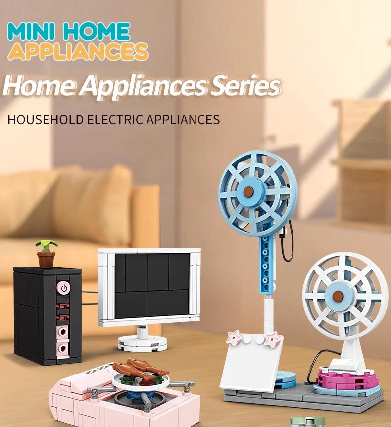 Pretend Play Home Appliance Building Blocks Kids Toys Birthday and Holiday Gift Mini Appliances Set Including Fan Computer Stove