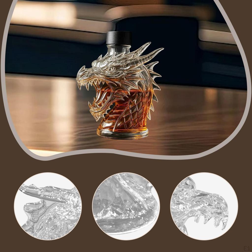 Dragon Head Whiskey Decanter Wine Empty Glass Clear 320ml Men Dad Husband Gift Bottle
