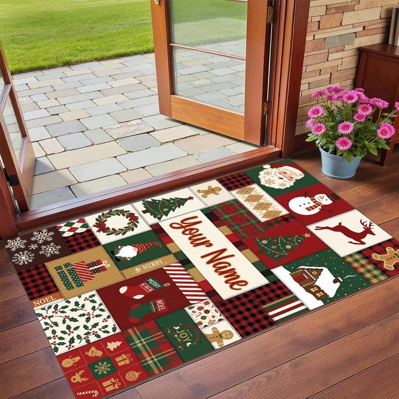 Christmas Custom Name Printed Square Area Rug Soft Non Slip Floor Carpet For Bedroom Holiday Gift