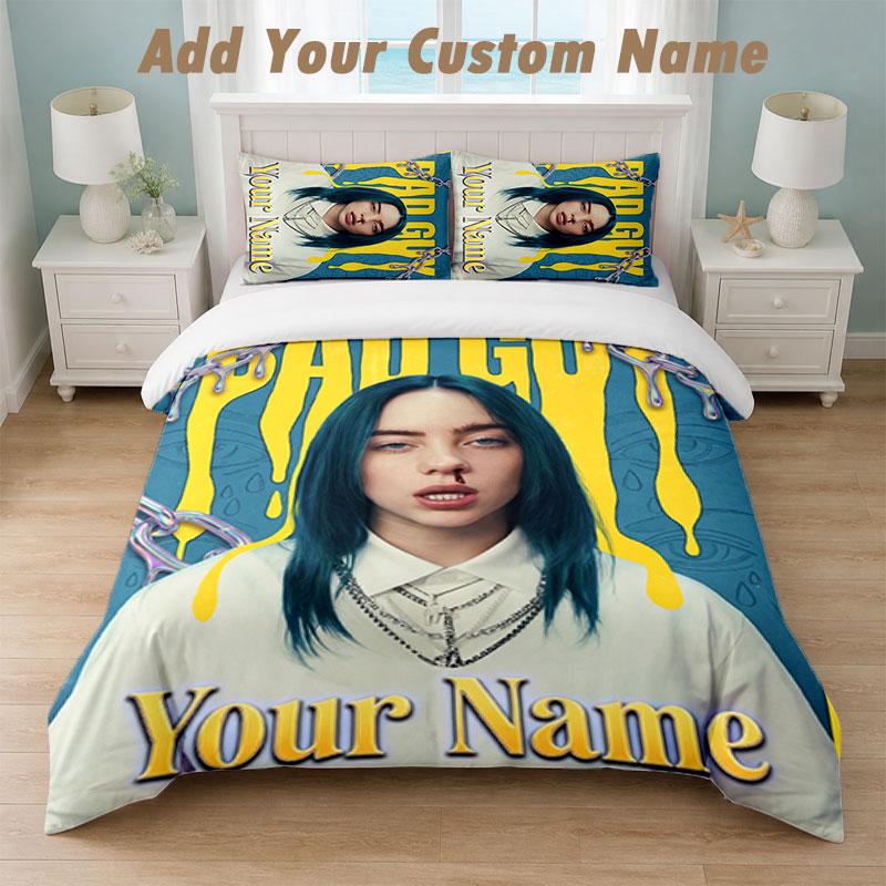 Bedding Set 1 Duvet Cover 2 Pillowcases Billie Eilish Print Soft Bed Linen Bedroom Decor