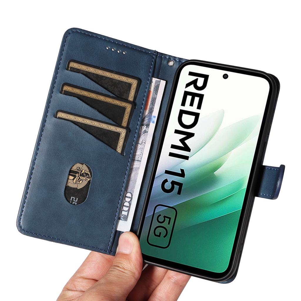 Para Xiaomi Redmi 15 4G (EE.UU.) (171 mm) Funda Tipo Billetera Líneas Forma T Cuero Soporte Cubierta de Teléfono