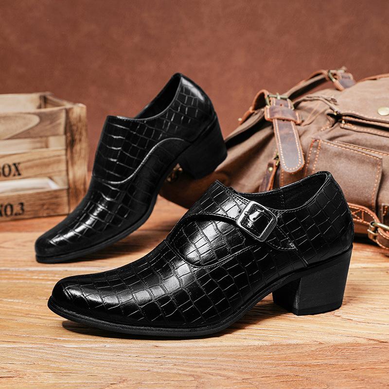 Fashionable 5cm Height Increase Stone Pattern British Casual Men's Leather Shoes