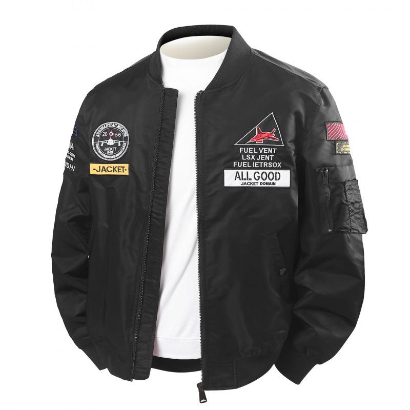 Men's MA-1 Embroidered Flight Jacket, Casual Baseball Collar Outerwear for Spring and Autumn