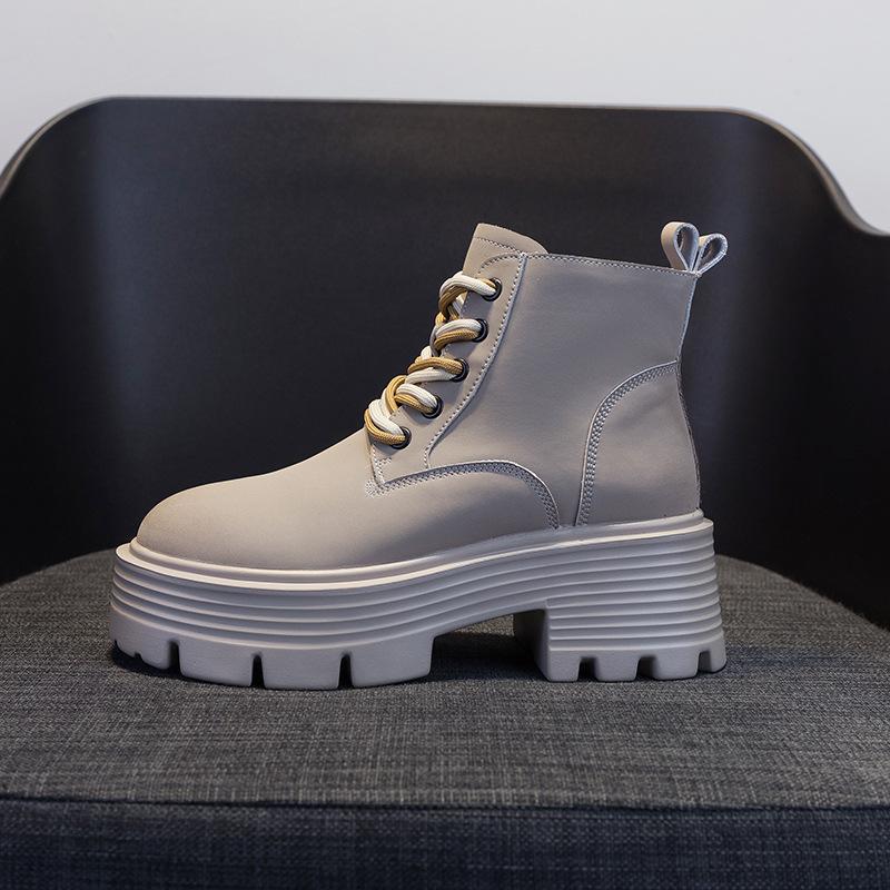 

Женские рабочие ботинки в британском стиле на толстой подошве со шнуровкой, повседневные кожаные туфли со стелькой, увеличивающей рост 39