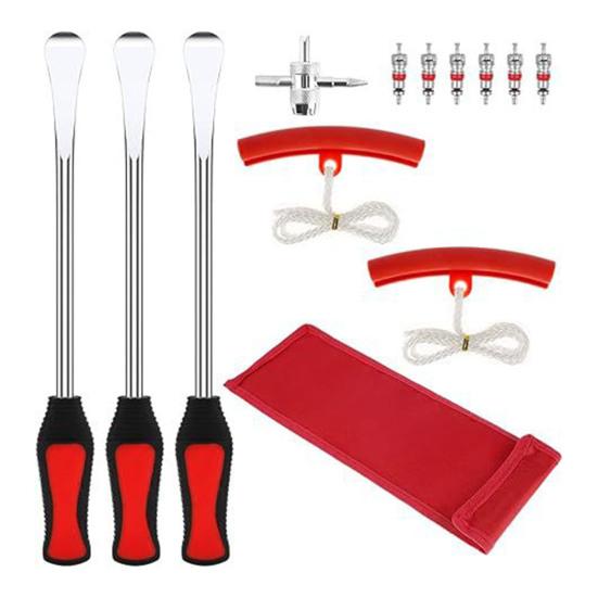 Car Tire Removal Tool Carbon Steel Spoons Set, Tools Include 3 Pieces Spoons, 2 Rim Industrial Grade Pry Protector, 1 Piece Wrench, 6 Valve