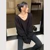 Women's Black Loose Collar Sweater - Lazy Style Pullover, Knitted Long Sleeve Top for Autumn and Winter.