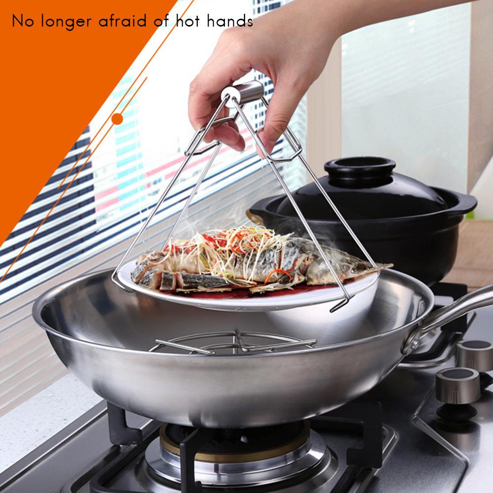 1Pcs Kitchen Stainless Steel Pot Pan Dish Bowl Clip Foldable Dish Plate Clip Tong Kitchen Clamp