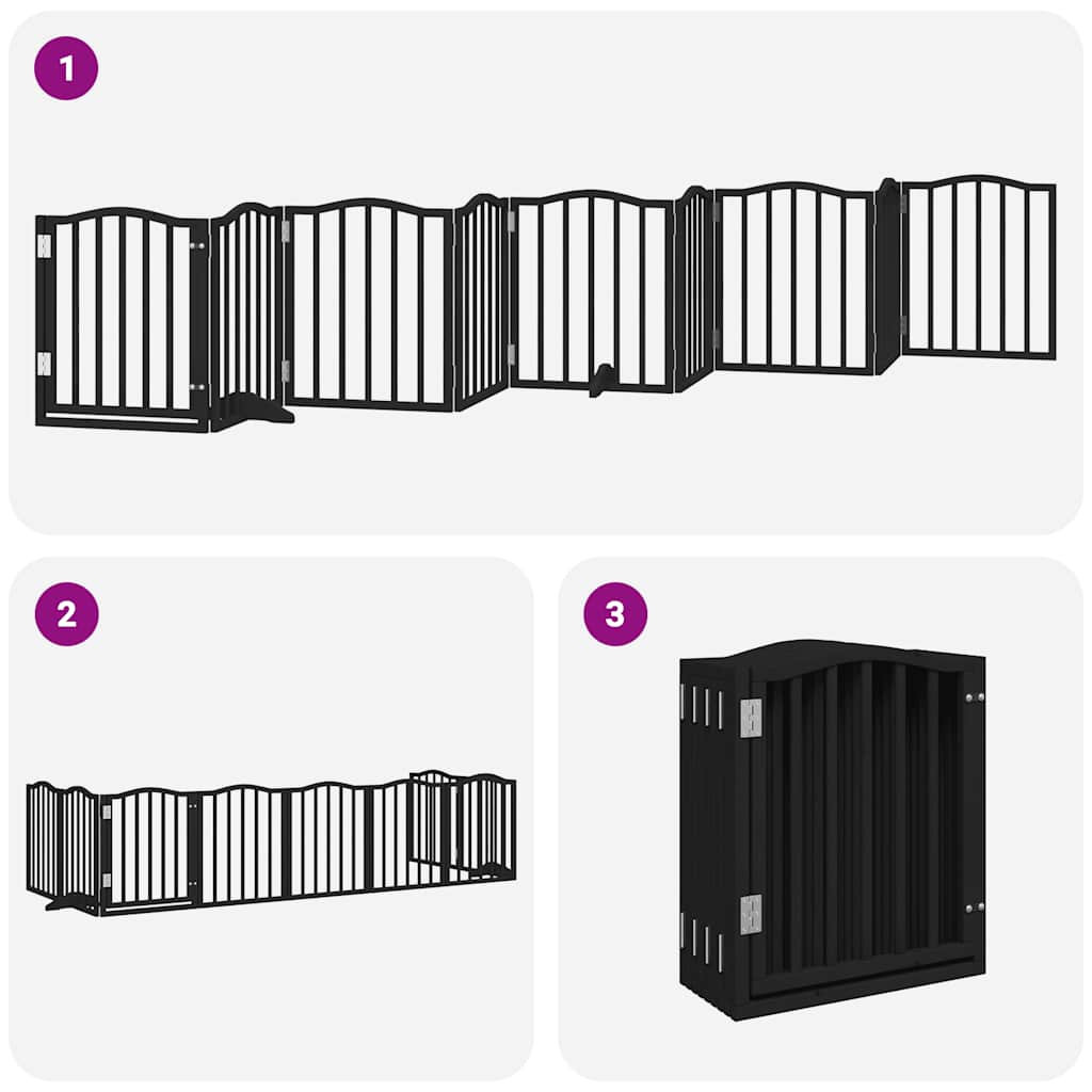 9 Piece Foldable Black Dog Gate 450 cm Poplar Wood