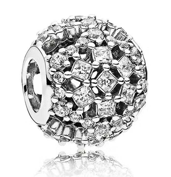

New 925 Silver Circular Hollowed-out Pink Zircon Charm Bead Fit Pendant Bracelet DIY Women Jewelry Accessories
