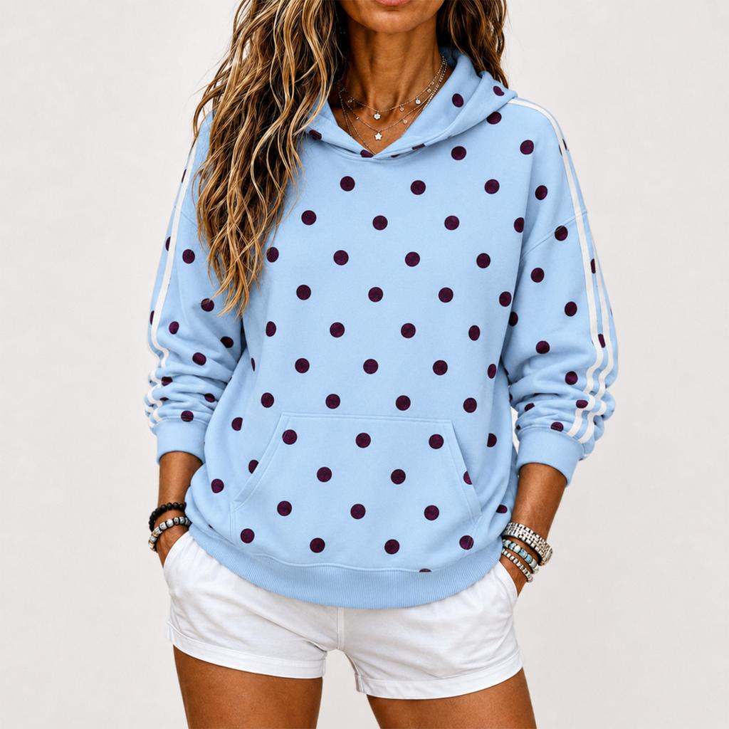 Women's Polka Dot Hoodie Casual Pullover Long Sleeve Sweatshirt