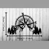 Metal Compass Wall Art, Mountain Scene, Farmhouse Decor, Rustic Compass Metal Sign, Outdoor Garden Ornament