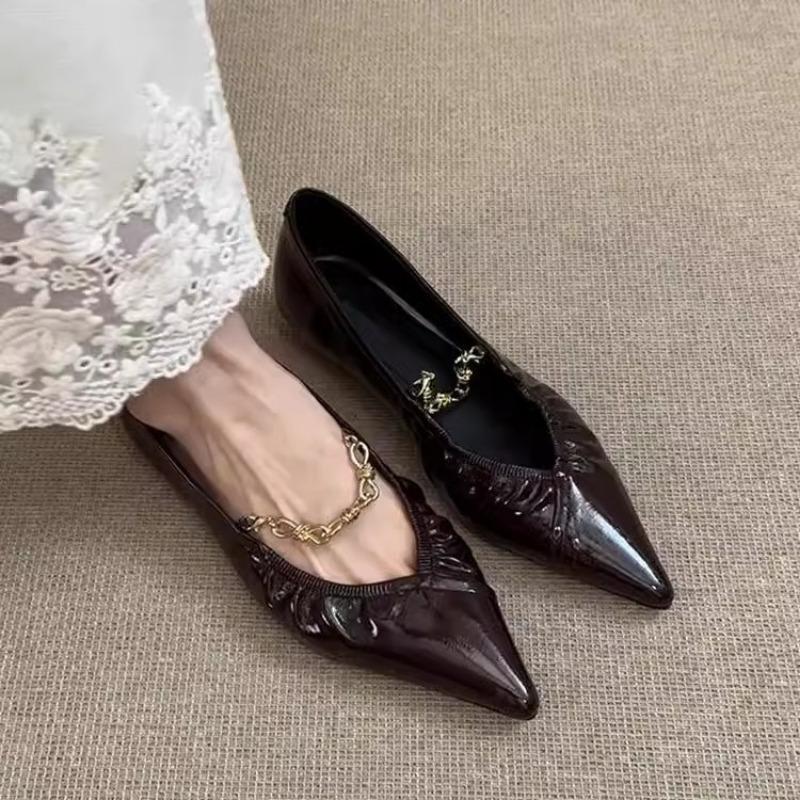 Flat-bottomed Insole Pointed-toe Small Single Shoes for Women's Commuting Style Grandma Shoes