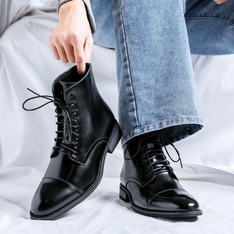 Fashion Luxury Men's Boots British Style Casual Leather Boots Pointed Tip High Top Boot Classic Business Dress Boots for Men Ankle Botas