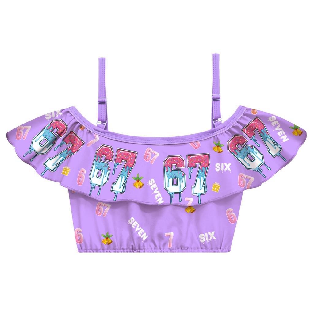 20759 Kinder Mädchen Steal a Brainrot 67 Print Badeanzug Bademode Top Rock Sets