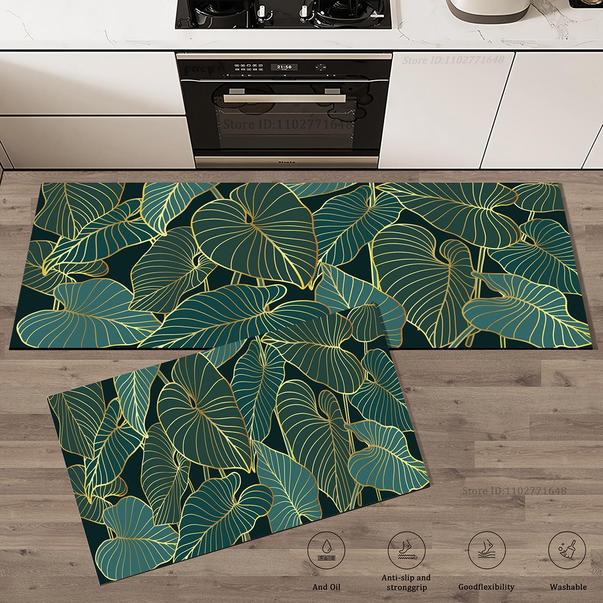 

Кухонный коврик с зелеными листьями, впитывающий придверный коврик, коврик для сушки, нескользящий, ковер для ванной комнаты, входной ковер, высококачественные большие моющиеся коврики 40cmx60cm 1pc