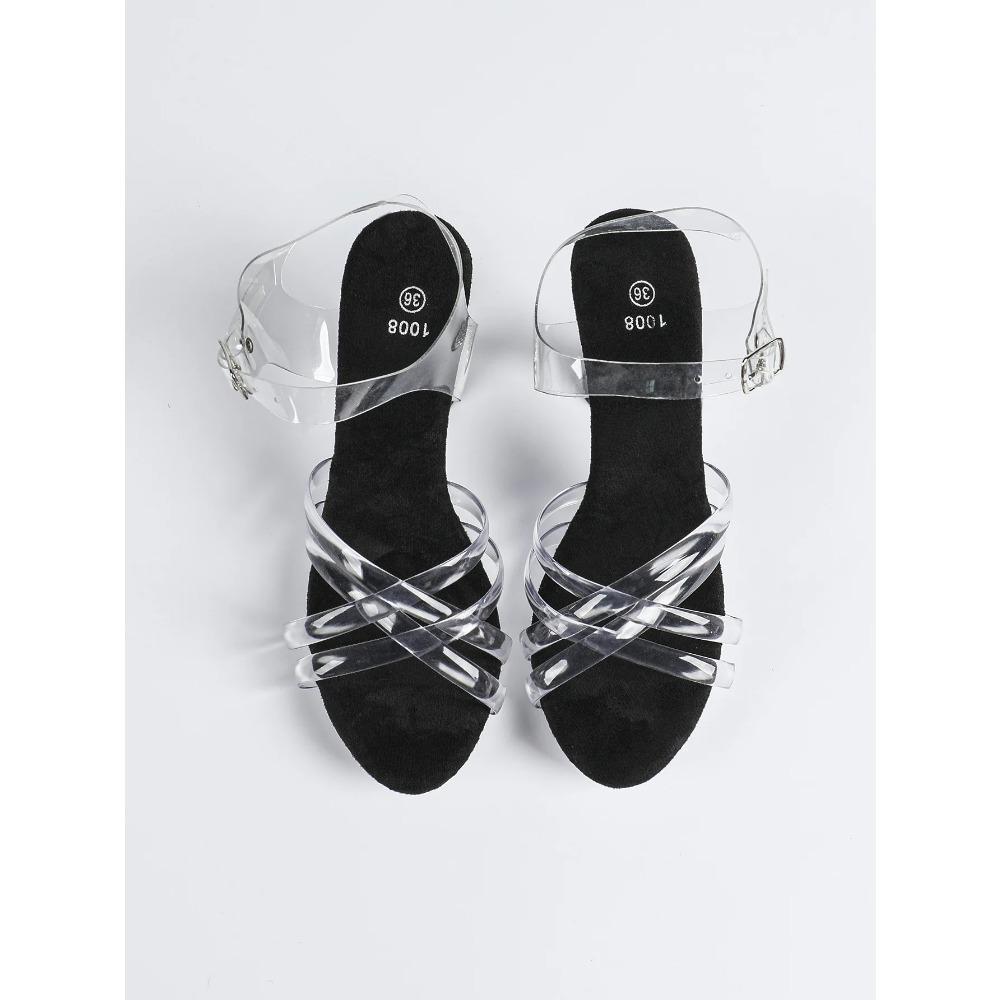MCLUBGIRL  British Style Square Head Sandals, New Daily Transparent Rhinestone Low-heeled Sandals In Summer 2026  LFD-1008-4