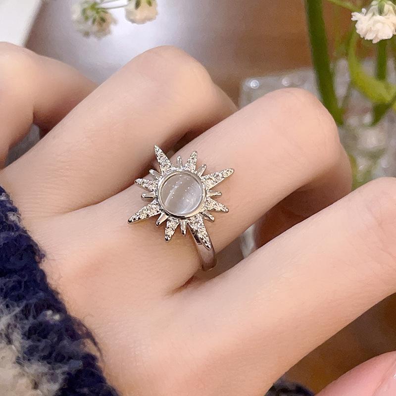 Star Moonstone Irregular Opening Ring Cold Wind Advanced Sense Personality Niche Design Sense Ring Female