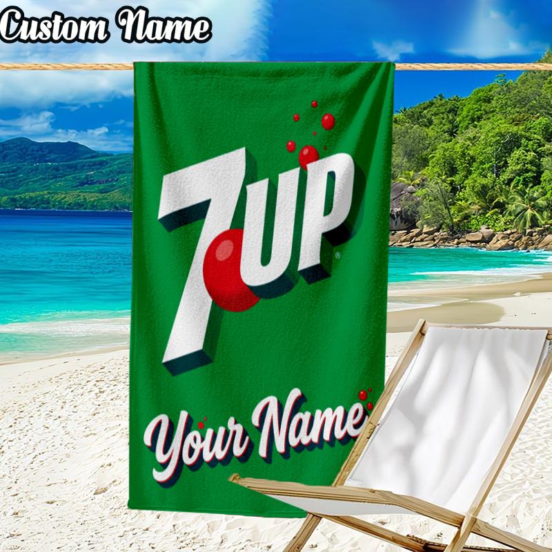 Custom Name 7-up sparkling water Beach Towel - Soft, Ultra-Absorbent Microfiber, Lightweight, Perfect for Beach, Parties, Travel, Camping