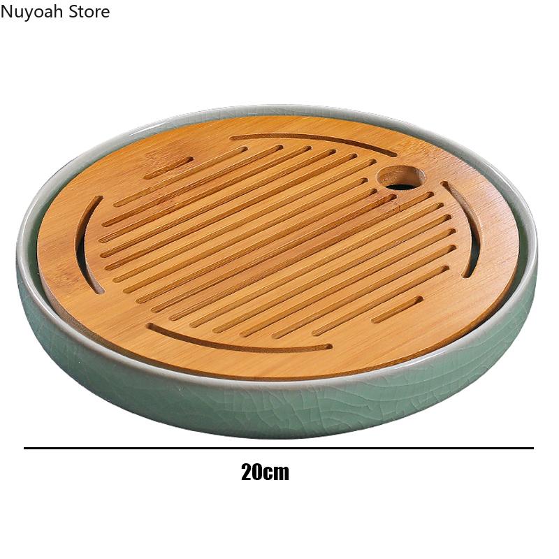 Ceramic Round Tea Tray Household Living Room Bamboo Noodle Saving Water Dry Brewing Table Kung Fu Tea Set Celadon Tea Table Tray
