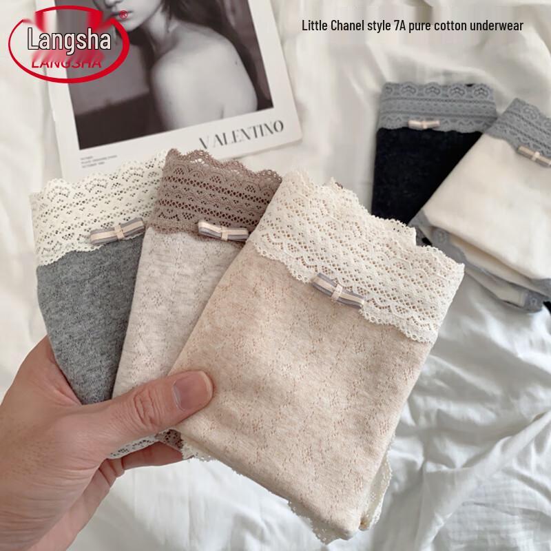 

Женские трусы-слипы Langsha из чистого хлопка с кружевом, в стиле ретро, 3 штуки L