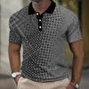 Men's 3D Plaid Print Casual Loose Short Sleeve Polo Shirt