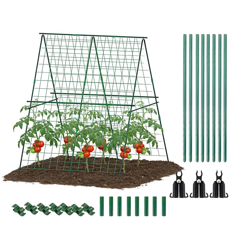 A-shape Garden Climbing Frame Foldable Cucumber Trellis Triangular Vegetable Frame Plastic Coated Steel Frame For Green Beans
